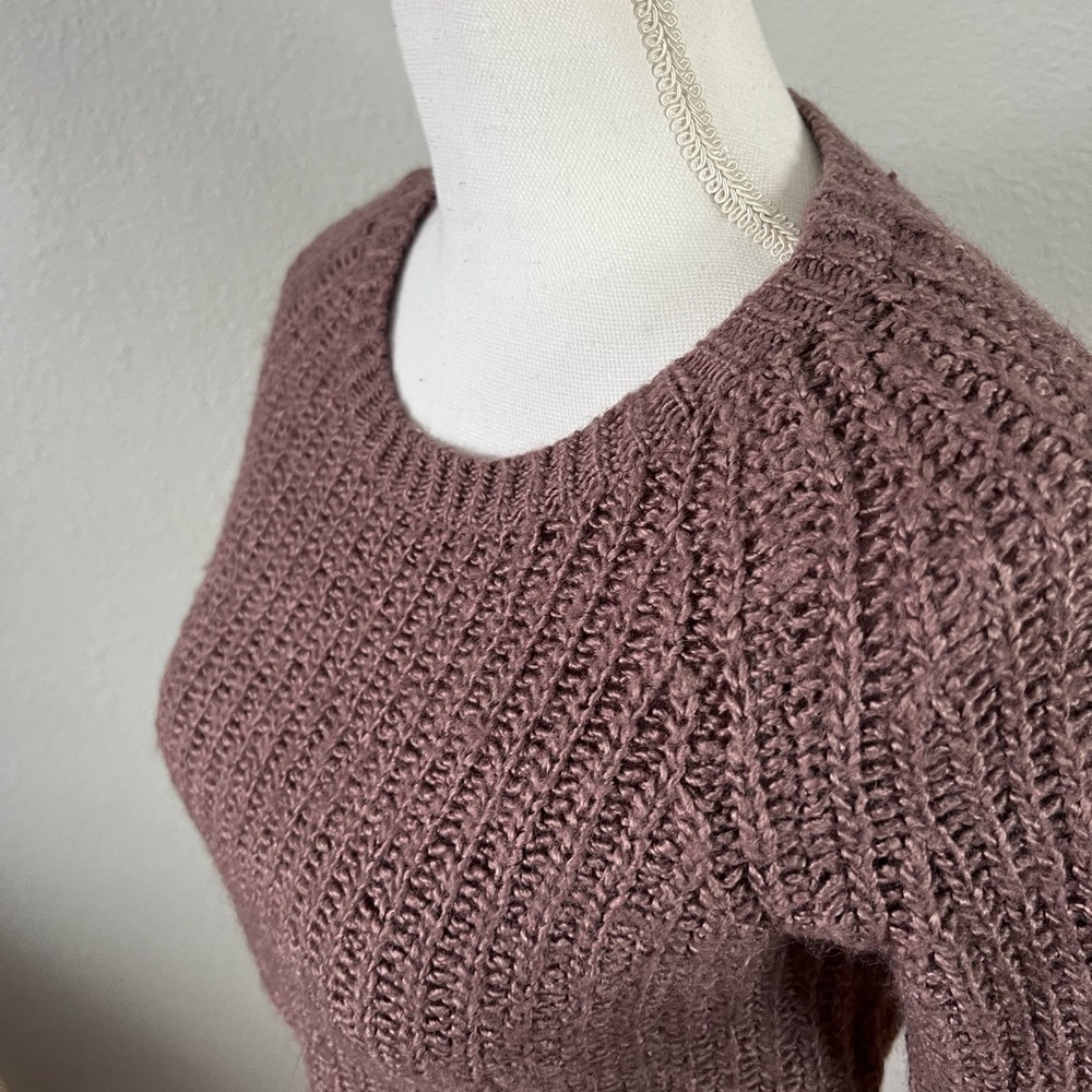 Kimchi Blue Purple Long Sleeve Cable Knit Flowy Cropped Sweater - Picture 2 of 6